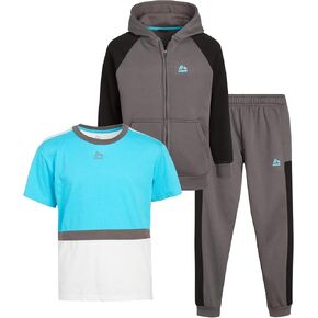 RBX Boys' Jogger Set - 3 Piece Short Sleeve T-Shirt, Fleece Sweatshirt, and Sweatpants
