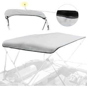 4 Bow Bimini Top Replacement Canvas for Boat with Light Hole and Storage Boot, Easy Install Zipper Sleeves, Heavy Duty Waterproof, 900D Marine Sun Shade Boat Canopy Without Frame, 8'L 91"-96" W Blue