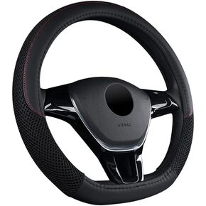 KAFEEK D Shape Steering Wheel Cover, Universal 15 inch, Microfiber Leather Viscose, Breathable, Anti-Slip,Warm in Winter and Cool in Summer, Black