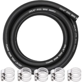 3/8" Fuel Hose Line Push Lock NBR Rubber 25FT SAE 30R7 300PSI With 10 Clamps for Small Engines