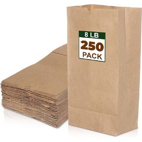 8 Lb Brown Paper Lunch Bags - 250 Pcs | Bulk Disposable Brown Bags - Lunch Bags, Grocery Bags Kraft Paper Sacks, Paper Sandwich Bags, Takeout Bags | Earth-Friendly Choice Brown Paper Bags