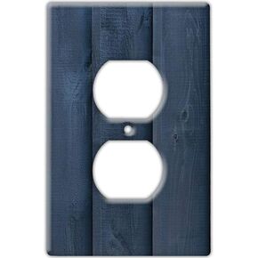 Decorative Wall Switch Cover Plate - Navy Blue Wooden Plank Style Switch Plate - Stylish Design Perfect for Any Room Adding Calm Vibes, Great Home Improvement, (Single Outlet Cover)
