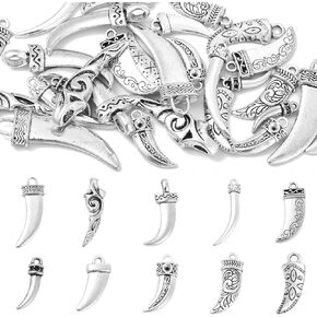 DanLingJewelry 50Pcs 10 Styles Tibetan Silver Cat Charms Antique Silver Animal Pet Cat Fish Bone Paw Prints Charms for Jewelry Making Supplies