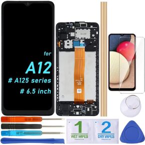 LCD Screen Replacement Touch Display Digitizer Assembly for Samsung Galaxy A12 A125 A125F SM-A125F/DSN, SM-A125F/DS, SM-A125F, SM-A125M (6.5 inch with Frame), Black