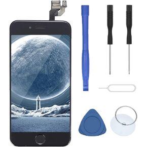 for iPhone 6 Plus 5.5 Inch with Home Button Front Camera Facing Proximity Sensor Earpiece Speaker Full Assembly Digitizer Display LCD Screen Replacement Repair Tools Kit Black