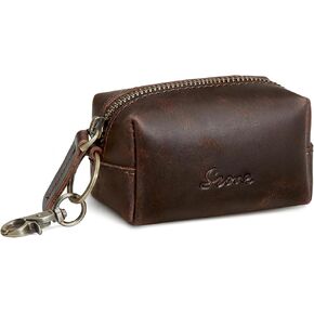 S-ZONE Top Grain Leather Coin Purses for Women Men Mini Dopp Kit Keychain Pouch Change Purse