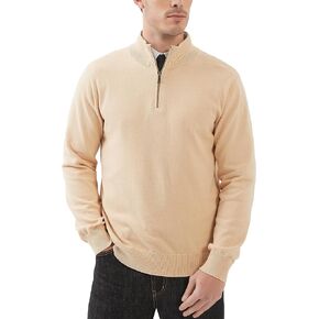 Kallspin Men's Quarter-Zip Sweater Pure Cotton Mock Neck Knit Long Sleeve Pullover Sweater