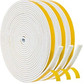 Weather Stripping 1/2"W x 1/8"T, White Foam Tape for Window Door, Adhesive Foam Insulation Tape Reduce Noise Dust Cold Air, 16FT Each x 3 Rolls