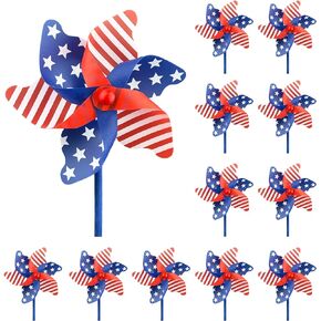 IiILittle 12 Pack Patriotic Pinwheels, American Flag Pinwheels, Wind Spinners for Yard for 4th of July Decor, Memorial Day Decor, Patriotic Outdoor Decor
