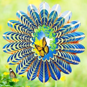 Butterfly Wind Spinner, 3D Animated Wind Spinner - Creates a Fluttering Butterfly Effect. Kinetic Metal Garden Decor Yard Art Hanging Ornaments, Butterfly Gifts for Mom Wife Women Grandma