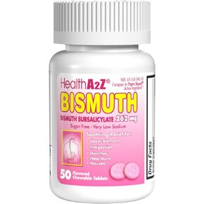HealthA2Z® Bismuth | Bismuth Subsalicylate 262mg | Multi-Symptom Relief | (50 Count (Pack of 1))
