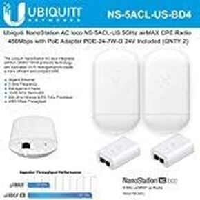 NanoStation AC loco NS-5ACL-US Loco5ac 5GHz 802.11ac airMAX CPE Radio 450Mbps Wireless Access Point (2-Pack) with PoE POE-24-7W-G Included (2-Pack)