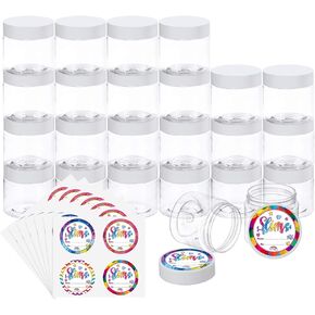 24 Pack 6oz Slime Containers with Lids Plastic Jars for White Water-Tight Lids and Stickers Mini Storage for DIY Slime Making, Candy, Beads, Art Crafts, Lotion