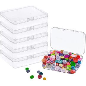6 Pcs Mini Plastic Storage Containers Box with Lid, 5x4x1.3 Inches Clear Rectangle Box for Collecting Small Items, Beads, Game Pieces, Business Cards, Crafts Accessories