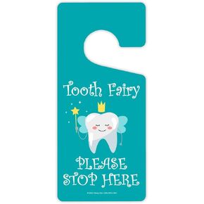 Honey Dew Gifts, Tooth Fairy Please Stop Here, Door Hangers, Door Knob Hanger, Bedroom Door Decor, Baby Room Decor, Baby Boy Girl Nursery Decor, 4inch by 9 inch, HDG-1661