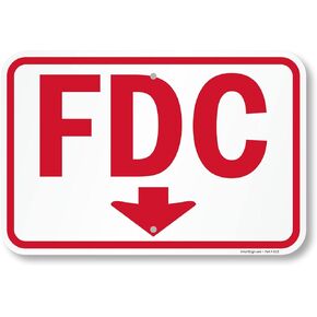 SmartSign 12 x 18 inch “FDC" Fire Department Connection Metal Sign with Down Arrow, 120 mil Aluminum Composite, 3M Engineer Grade Reflective Aluminum, Red and White