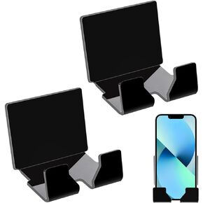 Kamehame 2 Pack Wall Mount Phone Holder Adhesive Cell Phone Charging Stand Smartphone Storage Organizer Bracket for Home Office Compatible with All Phone, Silky White & Clear