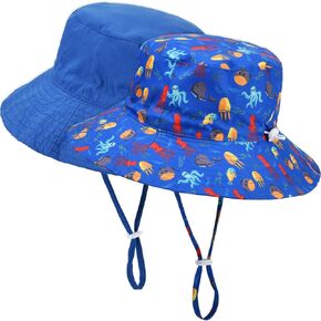 Exemaba Baby Sun Hat Adjustable - 2pcs Toddler Kids Wide Brim Bucket UPF 50+ Summer Play Hat with Chin Strap