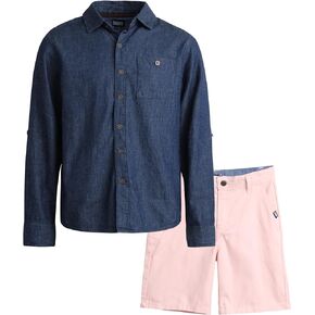 DKNY Boys' Shorts Set - 2 Piece Roll Up Sleeve Button Down Shirt and Shorts - Summer Outfit Set for Boys (8-12)