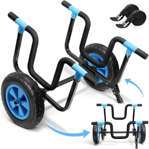 Kayak & SUP Board 2-in-1 Cart, Heavy Duty Kayak Trolley with Adjustable Bi-Directional Bunker Bars and 14" Solid Rubber Tires, 330 LB Capacity, Dolly for Kayaks, Canoes, Jon Boats, Mats