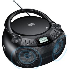 Gueray مشغل أقراص مضغوطة Boombox مع بلوتوث Boombox AM/FM راديو منفذ USB مشغل أقراص مضغوطة محمول مكبر صوت ستيريو تشغيل MP3 3.5 مم مدخل AUX جاك سماعة الرأس شاشة LCD CD-R CD-RW MP3WMA تشغيل