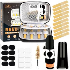 Bb Clarinet Mouthpiece Kit with Case, Clarinet Mouthpiece Accessories Set for Beginners, Clarinet Mouthpiece Metal Ligature 2.5 Reeds Cushions Pads Cap Brush EVA Storage Case