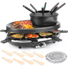 مجموعة أواني الفوندو، مجموعات أواني الفوندو الكهربائية مع شواية شواء، شواية شواء كورية محمولة مع لوحة شواء راكليت، 8 شوك فوندو، 8 مقالي صغيرة غير لاصقة للتحكم في درجة الحرارة لـ 8 أشخاص in Kuwait