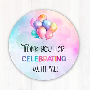 60 2-Inch Happy Birthday Balloons Party Favor Stickers/Thank You for Celebrating with Me Treat Bag Labels Stickers