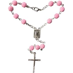 Car Rosary for Rearview Mirror,Auto Rosary Beads,Cross for Car Mirror Hanging,Rosary for Car,Car Cross Hanging,Rose Car Meda & Car Mirror Decor Hanging Ornament,Rosary Bracelets,Crosses & Charm