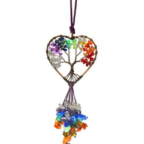 Handmade Cute Boho Tree of Life Chakra Stones Car Mirror Hanging Accessories for Women and Men,7 Chakras Healing Crystal Car Rear View Mirror Hanging Charm and Wall Door Windows Decor