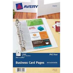Avery Clear Business Card Organizer Pages for 5.5" x 8.5" Mini Binders, Pack of 5 Holds 40 Cards Total (76025)