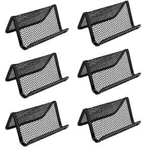 Black Metal Mesh Business Card Holder Desk Business Card Organizer for Desk Office Name Card(Black, 6 Pack)