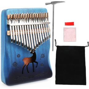 Kalimba Thumb Piano 17 Keys with Mahogany Wood with Bag, Hammer and Music Book, Perfect for Music Lover, Beginners, Children(Deer, Blue) in Kuwait