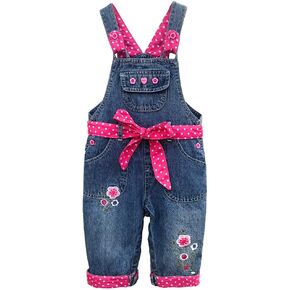 Peacolate 3M-3Years Baby Girls Denim Overalls Embroidery Bib Pants Jeans Jumpsuit