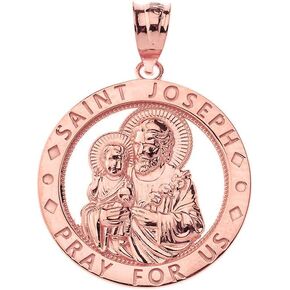 14k Gold Saint Joseph Pray For Us Round Charm Pendant