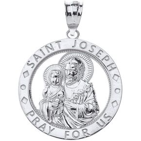 14k Gold Saint Joseph Pray For Us Round Charm Pendant