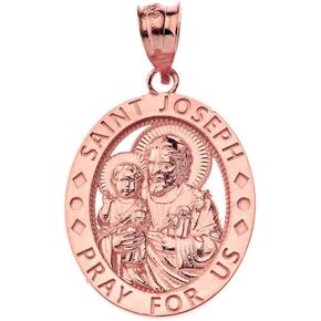 10k Gold Saint Joseph Pray For Us Oval Charm Pendant