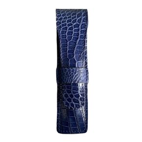 Handmade Blue Alligator Pen Case, Alligator Pen Holder, Genuine Leather Pen and Pencil Case with Tuck in Flap (Single Pen)