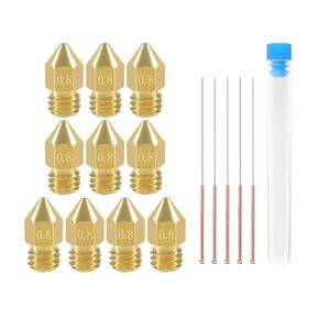 Aokin 10 Pcs 0.2mm 3D Printer Nozzles MK8 Extruder Nozzles and 5 Pcs 0.15mm Stainless Steel Nozzle Cleaning Needles for Creality Ender 3/3 Pro/3 V2, Ender 5/5 Pro, CR-10/10S, Makerbot, Anet A8