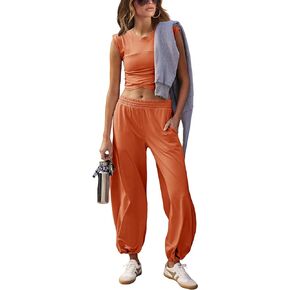 Springrain Womens Two Pieces Outfits Casual Lounge Sets Cropped Tops Sweatpants Tracksuit with Pockets