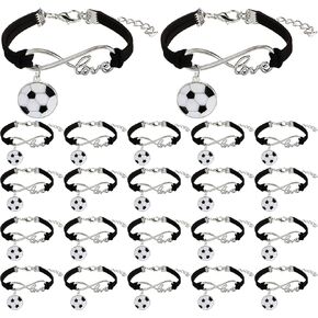 20 Pieces Soccer Bracelet Soccer Team Presents Adjustable Soccer Ball Bracelet Sport Paracord Bracelet for Girls Black Cord Charm Bracelet Football Charm Bracelet for Women Men Kids Team Accessories
