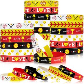 36 Pieces Softball Motivational Bracelet Silicone Baseball Inspirational Bracelets Party Silicone Rubber Wristbands Men Bands Bracelet Stretch Wristbands for Sport Theme Party Supplies (Softball
