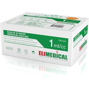 Veterinary Insulin Syringe, U-100, 1cc (1ml), 27G x 1/2 inch (12.7mm), Individually Packed, for Pet Cat or Dog, 100 per box, 10LDS2713B