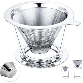 Pour Over Coffee Maker,Coffee Filter,Slow Drip Paperless Stainless Steel Cone Coffee Dripper(1 Cup)