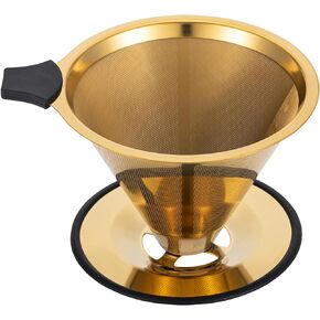 Pour Over Coffee Dripper INSINTAR Reusable Stainless Steel Pour Over Coffee Filter Paperless Metal Coffee Strainer Single Cup Coffee Maker 1-4 Cup for Camping,Travel,Office and Home (Titanium Copper)