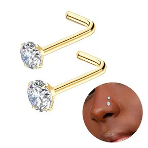 18K Gold Nose Rings for women, Titanium red Nose Rings Studs Set 2mm 3mm CZ Shaped Nose Studs Piercing Jewelry for Women