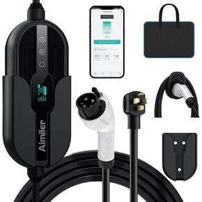 Level 2 Electric Vehicle (EV) Charger(32Amp, 110V-240V, NEMA 14-50 Plug), 25ft Cable ETL Listed Portable Indoor/Outdoor EVSE SAE J1772 EV Car Charging Station w/Delay Timer, WiFi Enabled