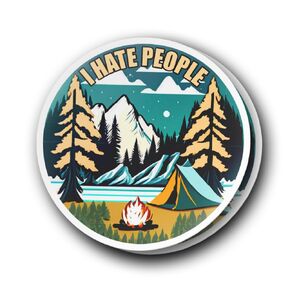 Humorous Camping Sticker - I Hate People - 2 3"x3" Stickers on a Sheet, by Flippin Stickers