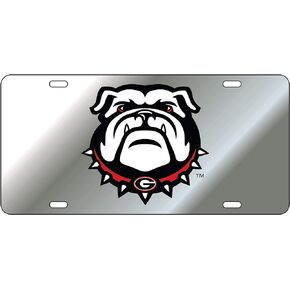Georgia Bulldogs New Bulldog Logo Mirror Laser License Plate Tag - Silver Background