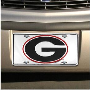 Georgia Bulldog Metal License Plate with Mirror Background